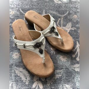 G.H. Bass & Co. White and Silver Toned Embellished Lucy Thong Sandals